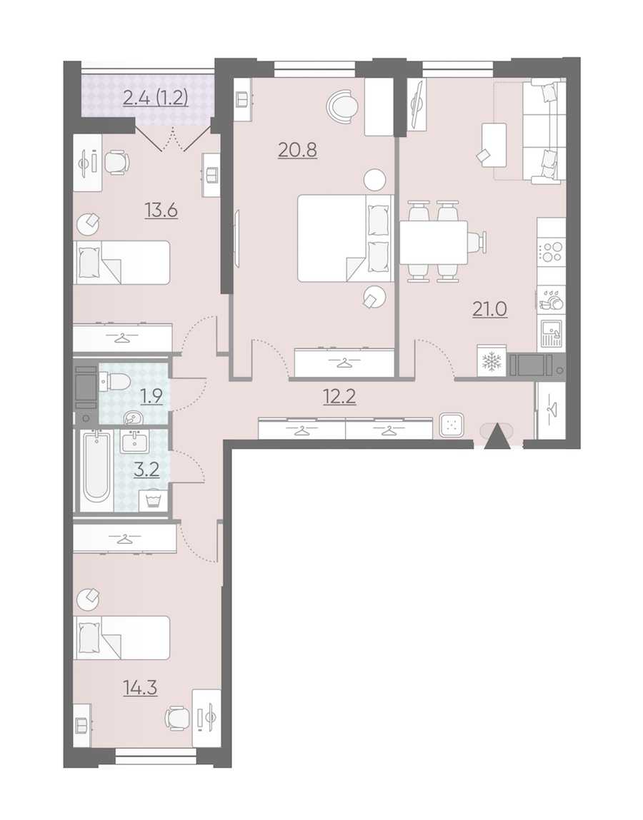 Трехкомнатная квартира в : площадь 88.2 м2 , этаж: 9 – купить в Санкт-Петербурге
